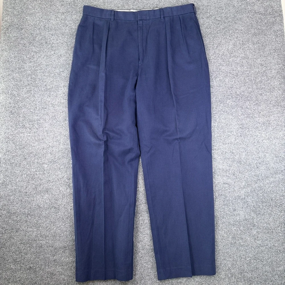 VTG Polo Golf Ralph Lauren Pants Mens 38x32 Blue Pleated Chino Cotton Silk Linen